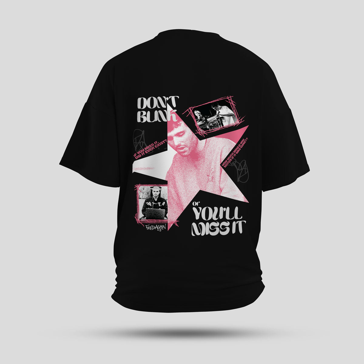 Fred Again - Don't Blink Oversized T-Shirt (Black) - back view showing the print