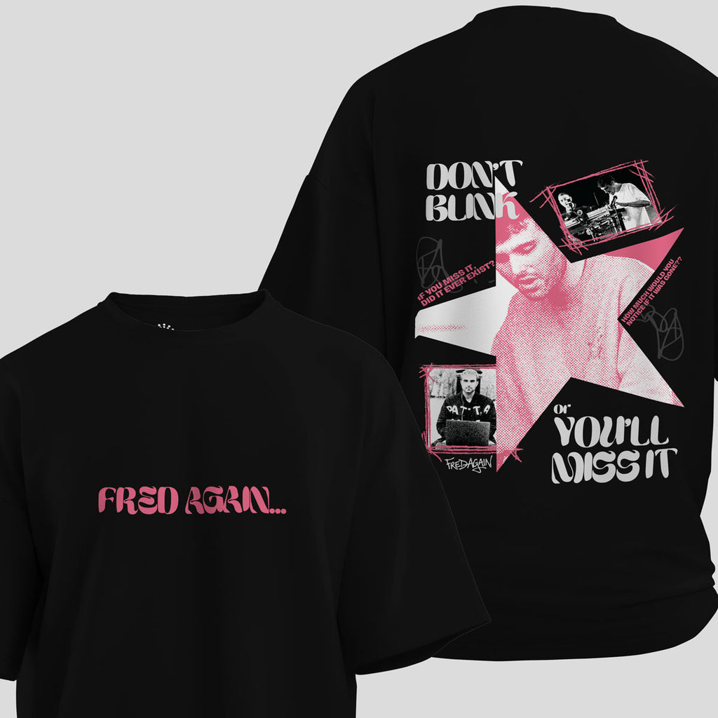 Fred Again - Don't Blink Oversized T-Shirt (Black) - front and back view