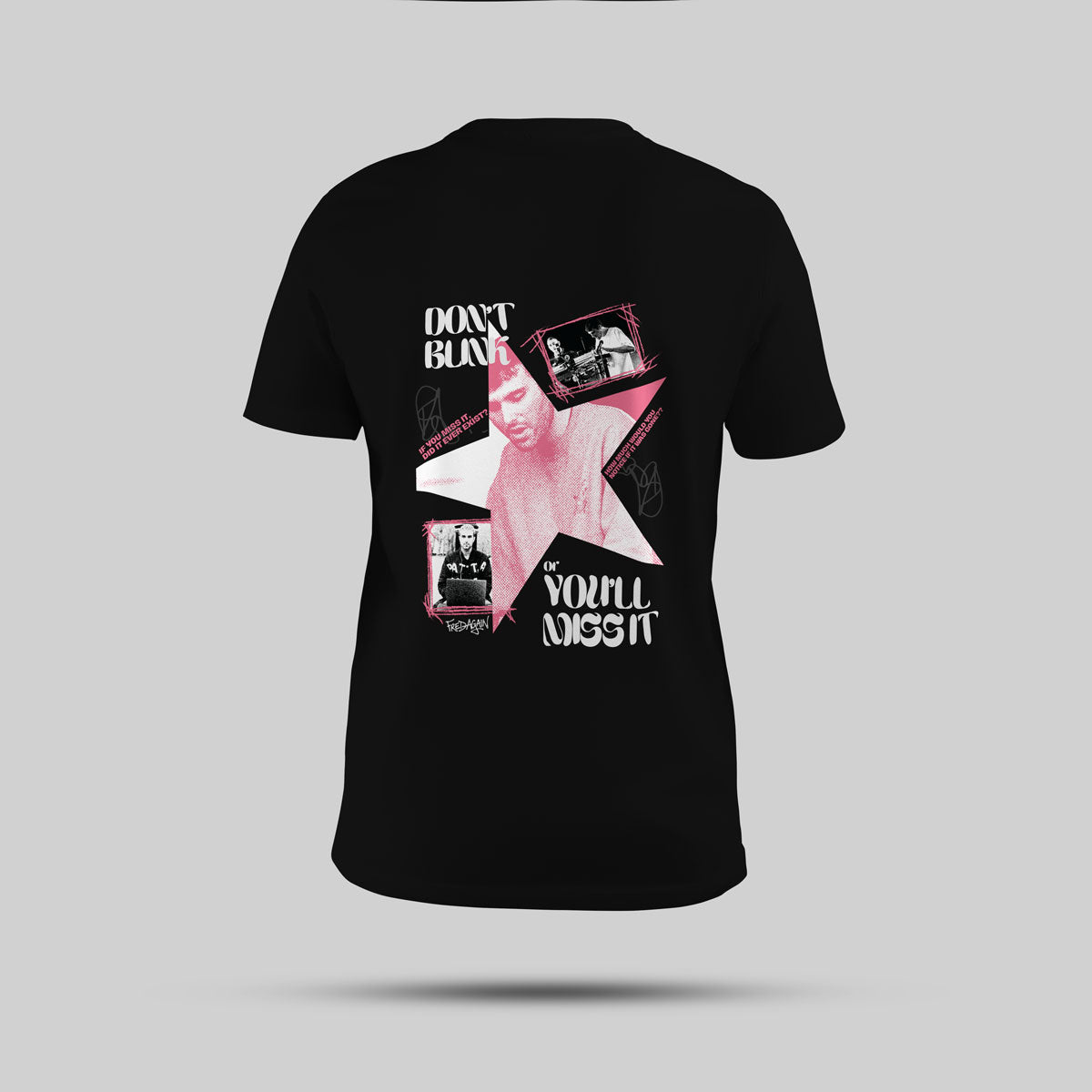 Fred Again - Don't Blink Regular T-Shirt (Black) - back view showing the print