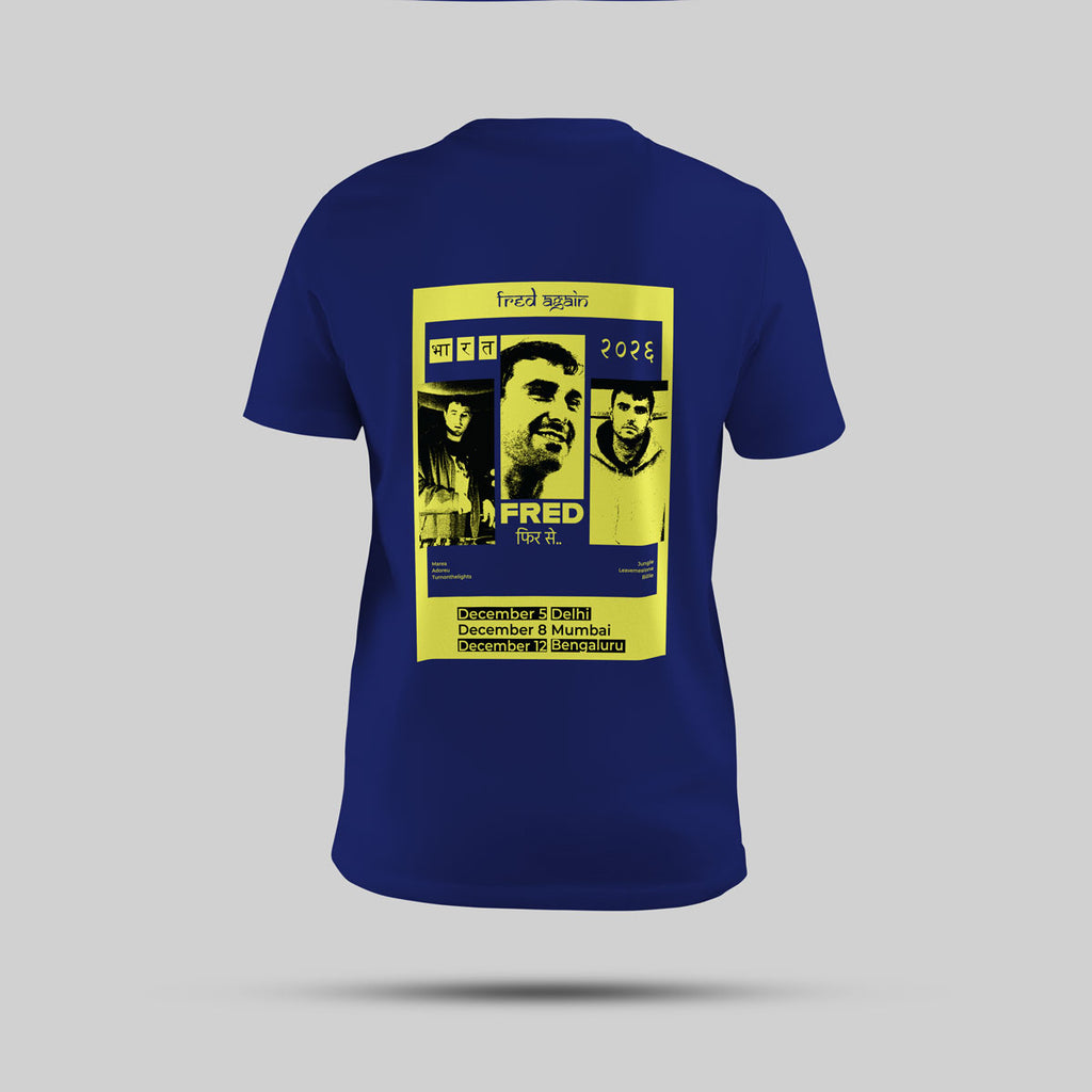 Fred Again - India Tour '26 Regular T-Shirt (Royal Blue) - back view showing the print