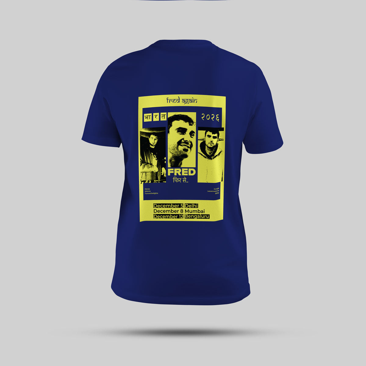Fred Again - India Tour '26 Regular T-Shirt (Royal Blue) - back view showing the print