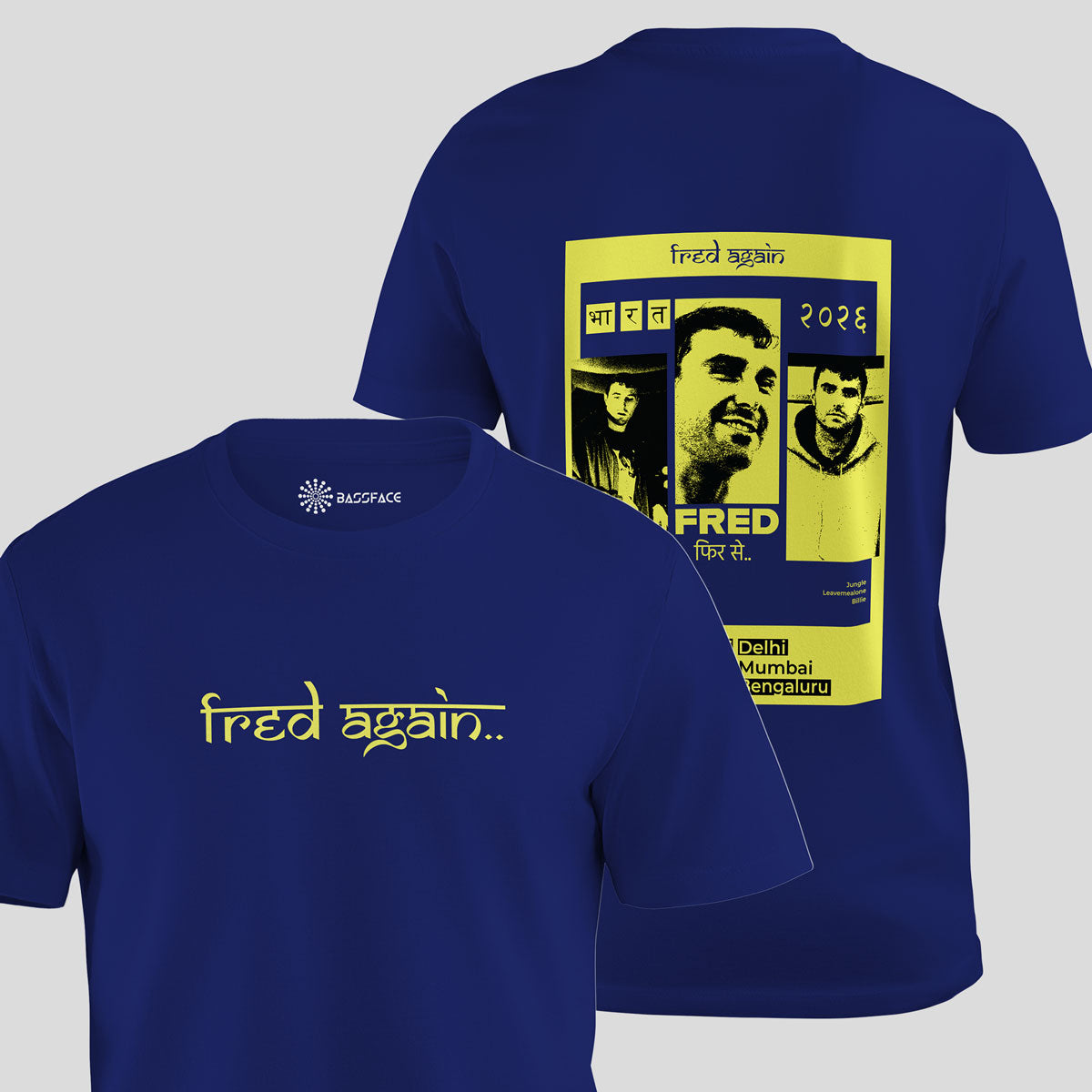Fred Again - India Tour '26 Regular T-Shirt (Royal Blue) - front and back view