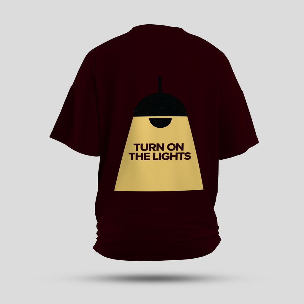 Fred Again x Swedish House Mafia - Turn On The Lights Again Oversized T-Shirt (Maroon) - back view showing the print