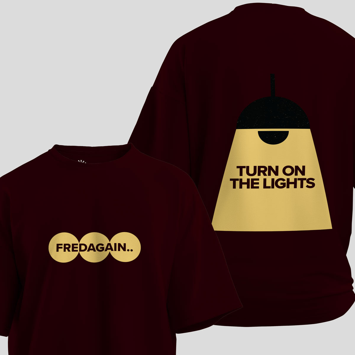 Fred Again x Swedish House Mafia - Turn On The Lights Again Oversized T-Shirt (Maroon) - front and back view