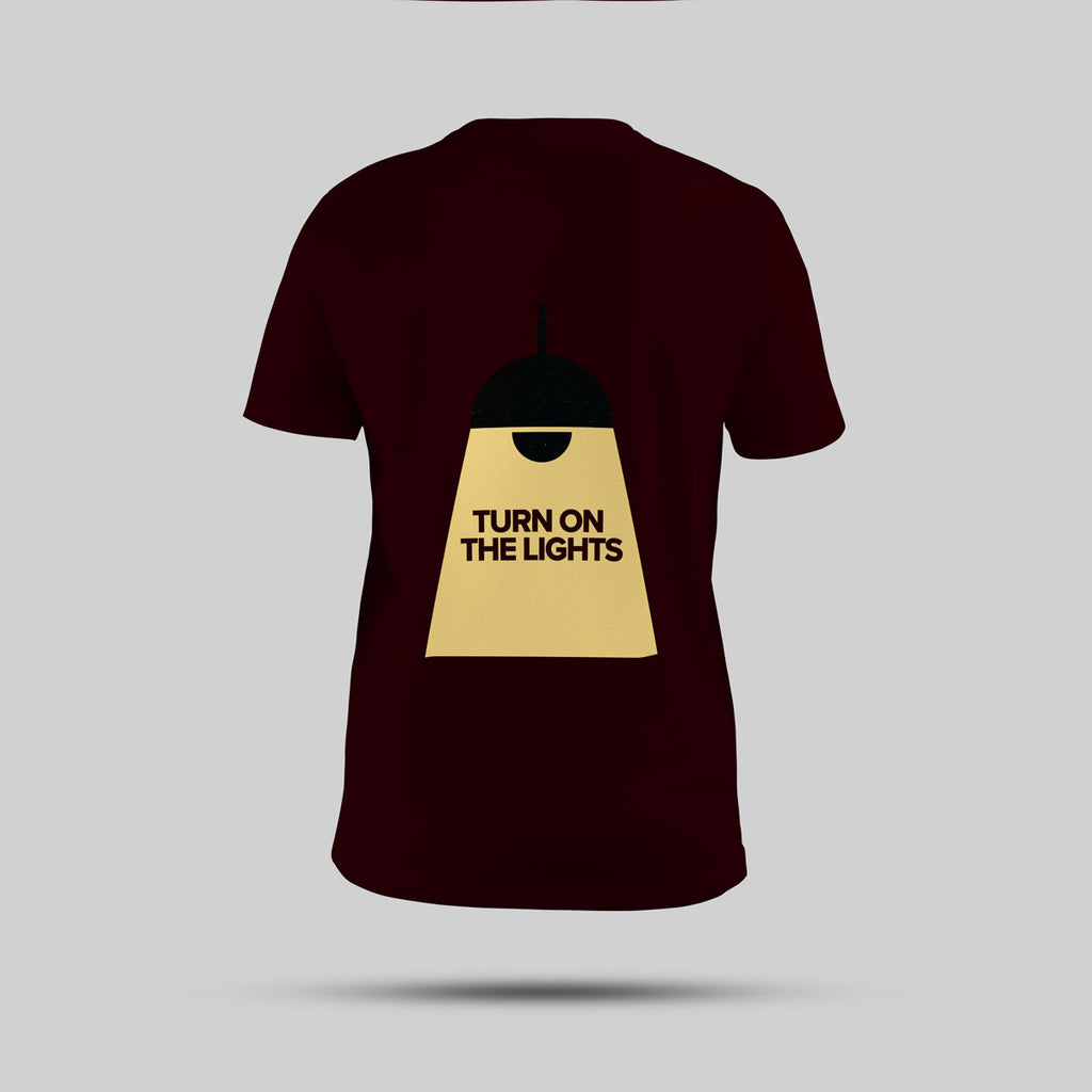 Fred Again x Swedish House Mafia - Turn On The Lights Again Regular T-Shirt (Maroon) - back view showing the print