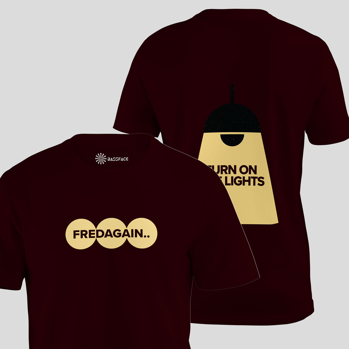 Fred Again x Swedish House Mafia - Turn On The Lights Again Regular T-Shirt (Maroon) - front and back view