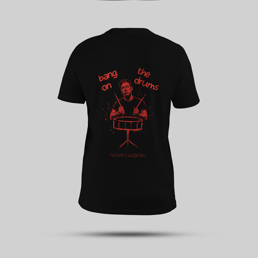 Hardwell x Bassjackers - Bang On The Drums Regular T-Shirt (Black) - back view showing the print