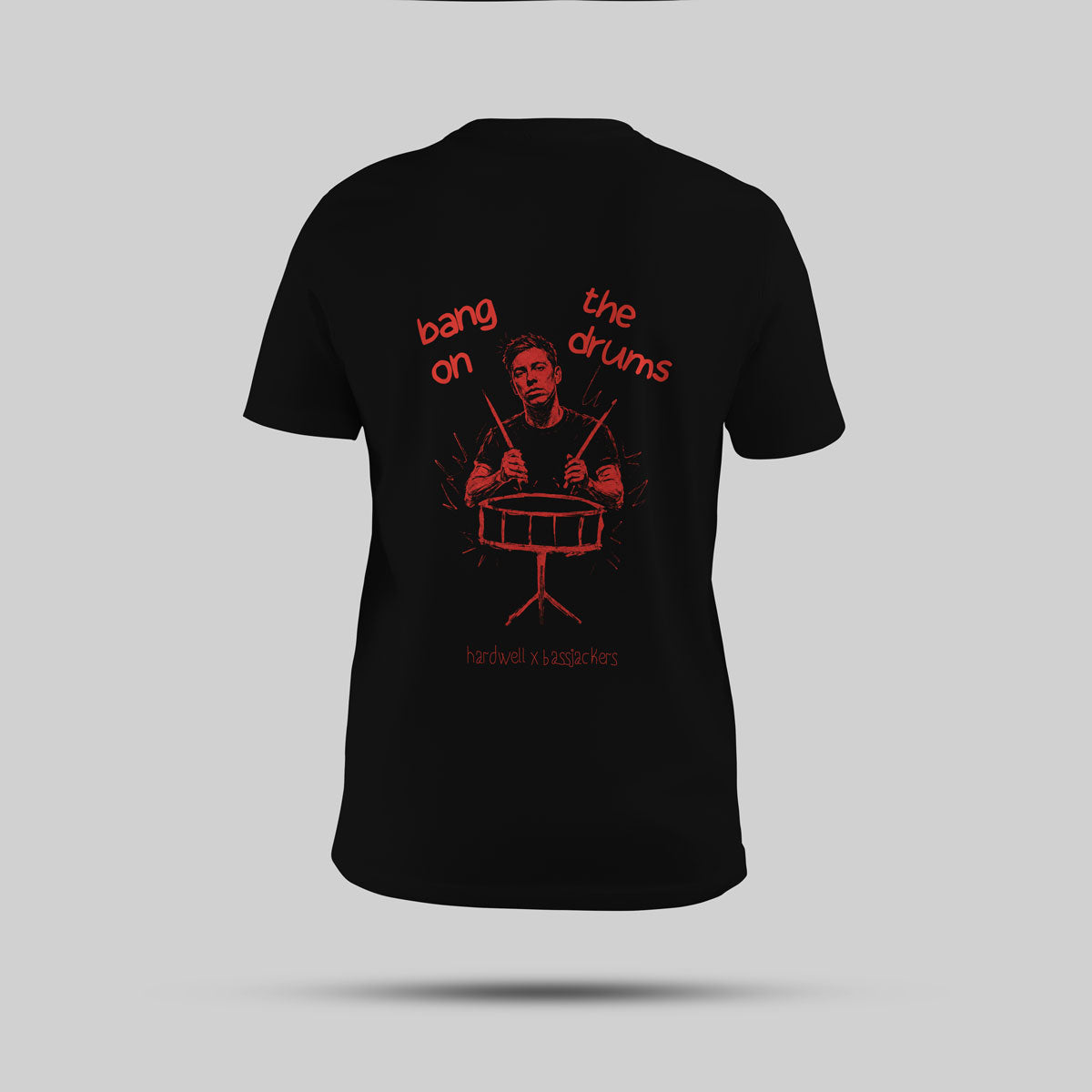 Hardwell x Bassjackers - Bang On The Drums Regular T-Shirt (Black) - back view showing the print