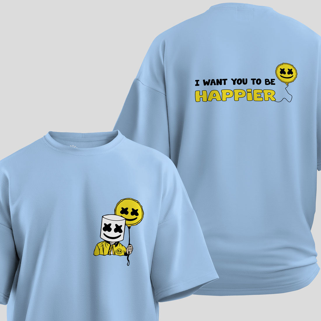 Marshmello - Happier Oversized T-Shirt (Blue) - front and back view